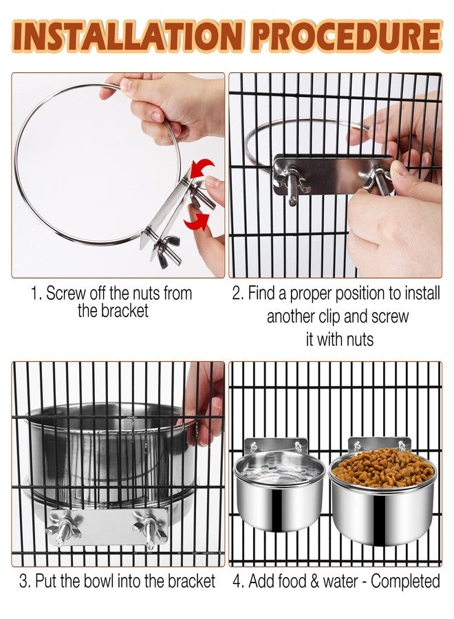ShineMe Dog Crate Water and Food Bowl, ShineMe Stainless Steel Dogs Bowls Hanging 2 Pack for Cage Crate Kennel, Spill Proof Dog Bowl for Medium and Small Sized Dogs Cats Pets (6.3 * 2.6” & 5.5 * 2.4”) - Image 2